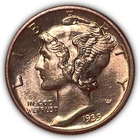 1939-D Mercury Silver Dime Uncirculated UNC Coin, Cleaned #25674