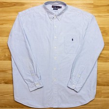 Vintage 90s Polo Ralph Lauren Big Shirt Mens 2XL Blue White Bengal Stripe Oxford
