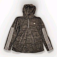 Adidas Track Jacket Womens sz Large ClimaLite 1/4 Zip Lightweight Gray Hooded R2