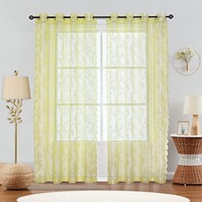 Yellow Lace Curtains for Bedroom 84 Inches Long Elegant French Rose