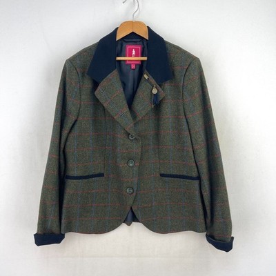 Jack Murphy Tweed Sakko Damen 14 grün kariert Moon Wolle Country Hacking Blazer