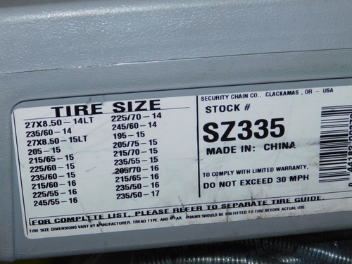 SZ335 SHUR GRIP Z Passenger Cable Tire Chains, 1 Pair - Never Used - Picture 5 of 7