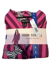 NEW Room Service Women's L Pink Zebra Stripe Pajama Set Button-Up