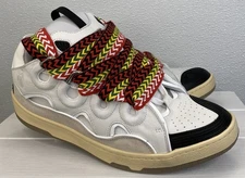 Lanvin Leather Curb 90's Inspired Sneakers Men's Size 12 White Lace Up Low Top