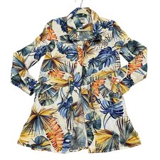 Chico's Linen Palm print Utility Jacket 0P 4/6 Classic Coastal READ