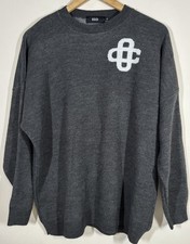 EGO Oversized Knit Jumper Womens Small Grey Slouchy Relaxed Fit Statement Logo