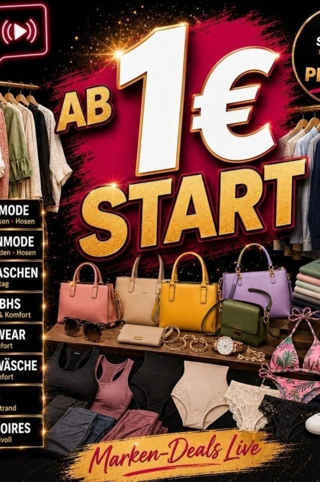 Damen- & Herrenmode, Taschen, Wäsche, Bikinis & Accessoires live ab 1 €