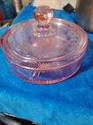 Pink Depression Glass Etched Lidded Candy Dish 4631B