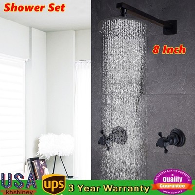 Shower Faucet Set Wall Mount 2-Handle Mixer Valve Tap Cold and Hot Round Head