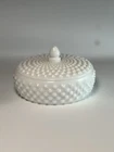 Vintage Fenton HOBNAIL  Milk Glass Round Lid Candy / Powder  Dish 6 1/2"