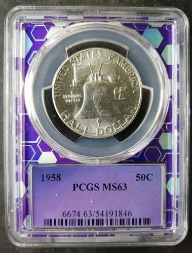 1958 50c Franklin Silver Half Dollar PCGS MS63