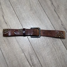Lucky Brand VTG Studded Distressed Brown Genuine Leather Belt Mens 30 Womens M