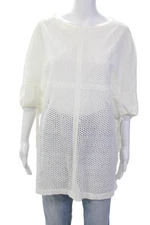 Malia Mills Womens Cotton Eyelet Drawstring Sleeve Detail Blouse White Size 1