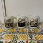 Set of 3 Vintage Ziggy Cream Black Mugs Fire King milk Glass Anchor Hocking cups