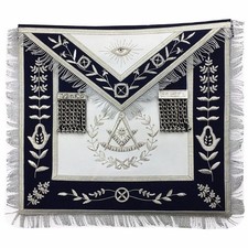 Blue Lodge Past Master Navy Blue Apron Silver Hand Embroidered Regalia