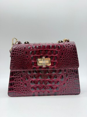 BRAHMIN Mod Hallie croc embossed leather women's small crossbody bag -Cherry Red