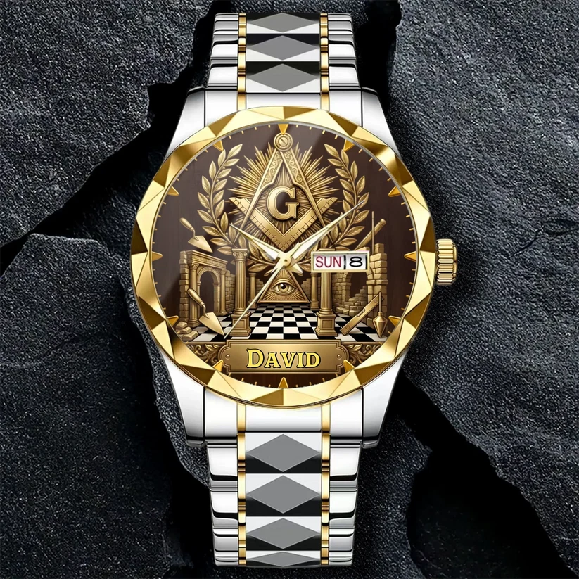 Personalized Masonic Relief Ornate Alloy Luxury Quartz Watch