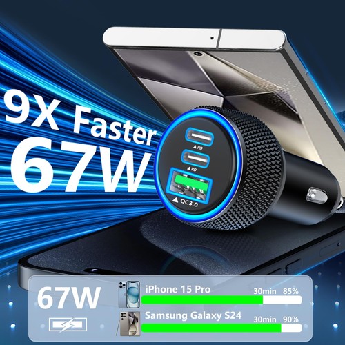 [Apple MFi Certified] iPhone 17 Car Charger Fast Charging, 3-Port 67W PD/QC C... - Picture 4 of 9