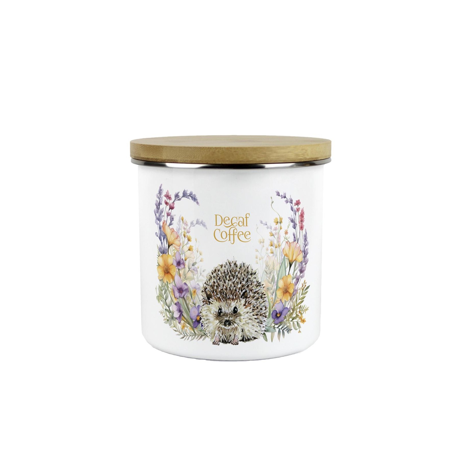 Floral Hedgehog Decaf Coffee Canister - Cute Wildlife Kitchen Storage Jar Gift