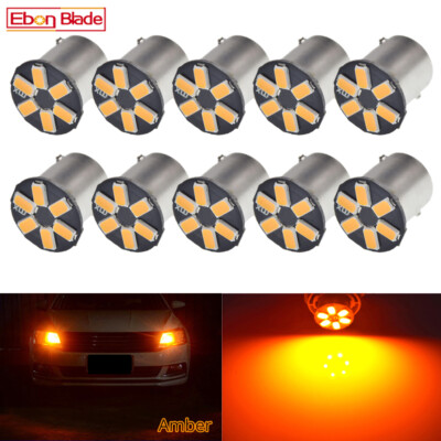 10Pcs 1156 BA15S LED Car Bulbs Amber Orange Turn Signal Light Lamps P21W 12V DC