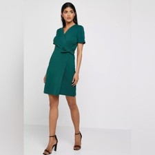 Dorothy Perkins Women Green Side Bow Wrap Dress