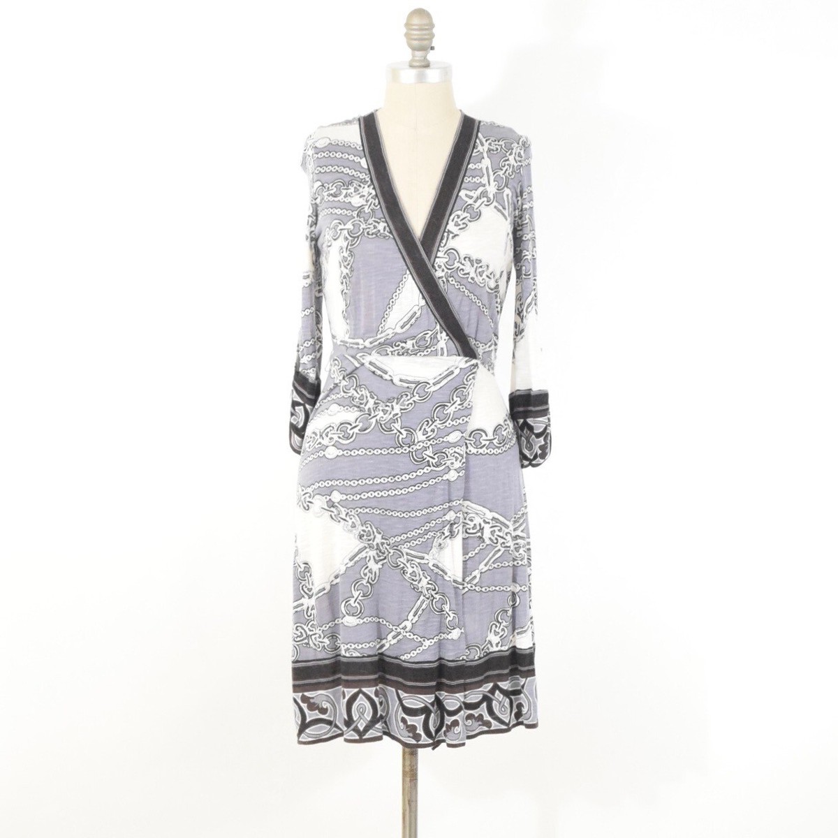 gray jersey wrap dress Hale Bob S Chain-Print V-Neck Long Sleeve Knit Online Sample Sale