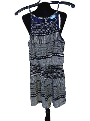 AINA BE BLUE AND WHITE BOHO PATTERN ROMPER FULLY LINED SIZE  L