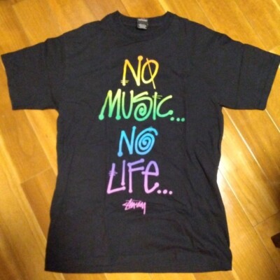 トップス Stussy Tower Record NO MUSIC NO LIFE T M Stussy Tower Records collaboration T- Shirt NO MUSIC NO LIFE