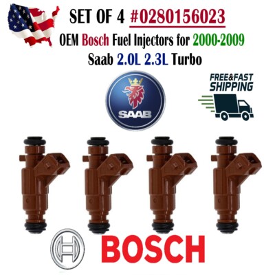 OEM BOSCH set of 4 Fuel Injectors for 2000-2009 Saab 2.0L 2.3L Turbo #0280156023
