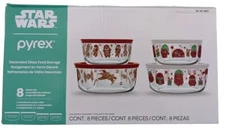 Star Wars Pyrex 8 Piece Glass Food Storage Set Box, Holiday Theme Pyrex - New