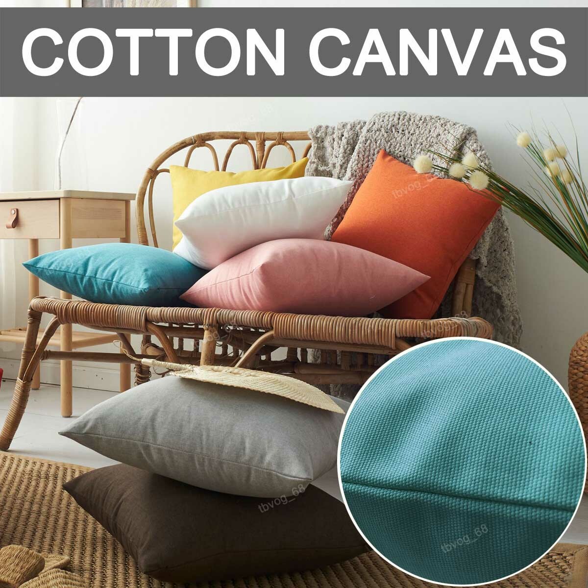 Image 01 - Cotton Canvas Cushion Cover Plain Dyed Decorative Lounge Cushion Cover 45x45