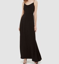 $160 Adrianna Papell Women's Black Solid Cowlneck A-Line Long Gown Dress Size 4