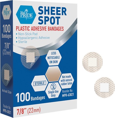 Little round Bandaids, Small Clear Bandages for Face, 100 Pack Sterile Hypoaller