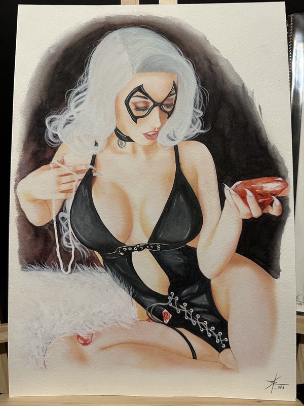 Marvel Black cat Original Art By Famous Universal Artist Sabrina Ringenbach 9x12