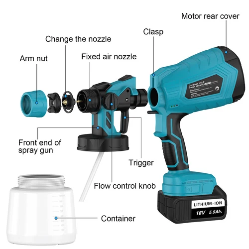 Spray Gun Cordless Fence Wall Paint Sprayer Electric Airless HVLP Car Spraygun - Picture 7 of 14