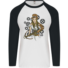 A Steampunk Woman With a Crossbow Mens L/S Baseball T-Shirt