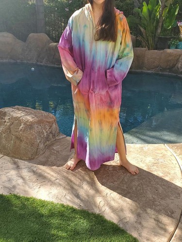 Maya Antonia Unisex Hand Tie-Dye Rainbow Cotton-Linen Maxi Dress/Kaftan/Hoodie - 第 5/13 張圖片