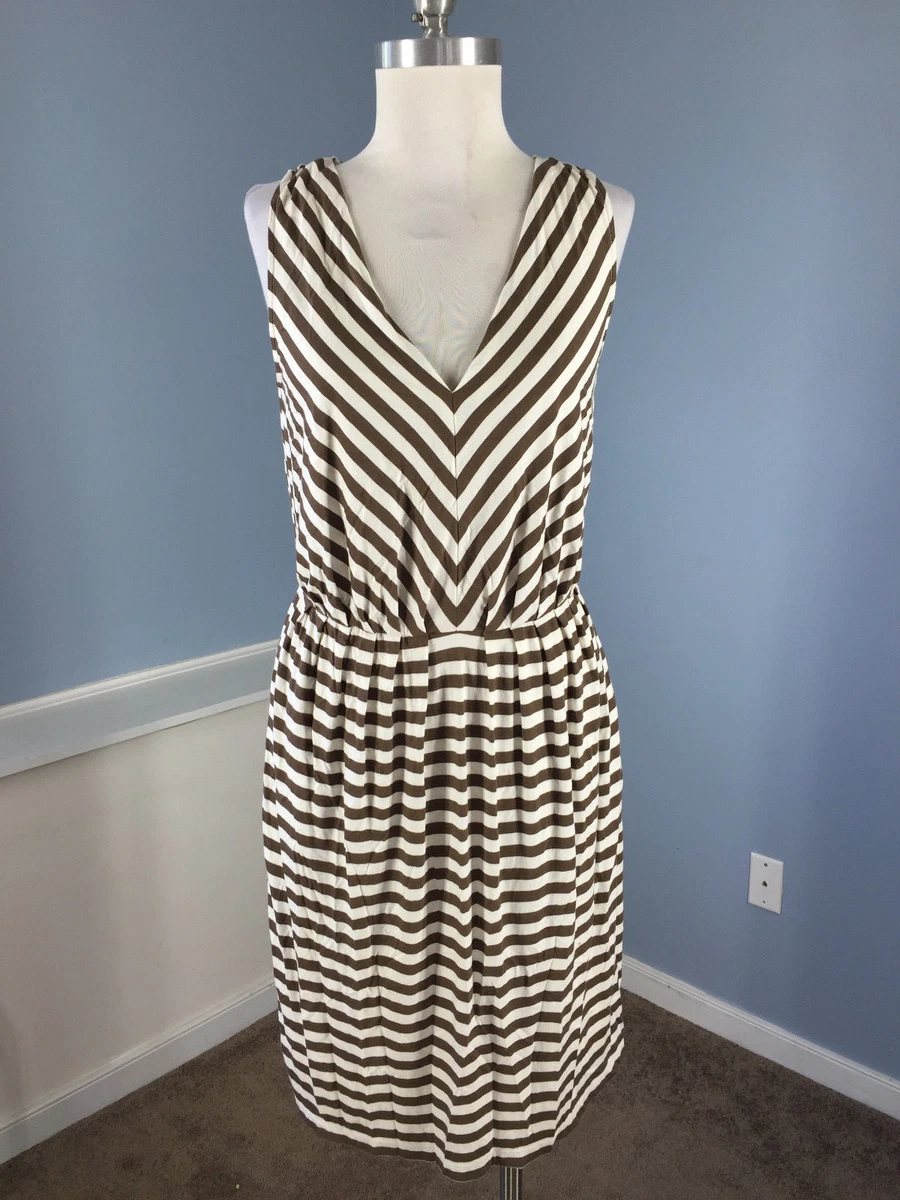 Talbots S Brown Ivory Stripe Chevron Jersey Knit Dress Excellent