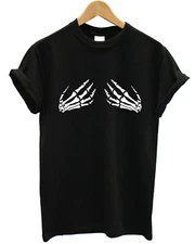 Skeleton Hands T-Shirt Boob Print Halloween Ladies Sexy Top Aletrnative Emo L349