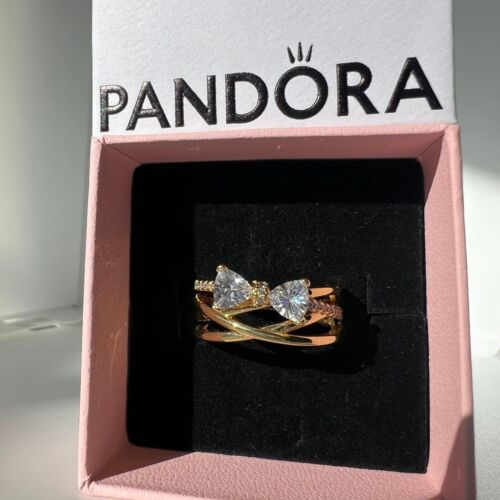 Pandora Sparkling Bow & Crossover Band Ring Size 8.5 (58)