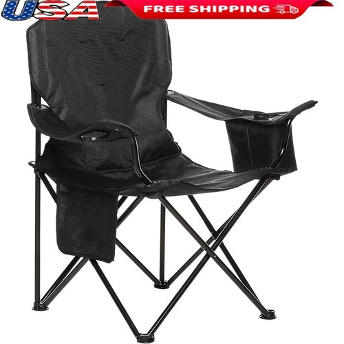 XL Folding Camping Chair W/ Cup Holder & Beverage Pouch Portable Outdoor Seat US