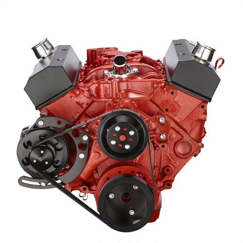 Kit de conversión serpentina de bloque pequeño negro Chevy - solo alternador, larga distancia SBC - Imagen 2 de 4