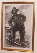 1910 Angèle Delasalle - Original etching with drypoint - Le Couvreur - Scarce