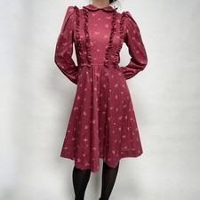 VNTAGE 1970's Cottagecore Handmade Floral Dress Ruffles Long Sleeves