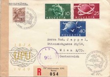 SCHWEIZ 1949 - 4 fach Frankierung (hoher Katalogwert) auf R-Brief mit Zensur ...