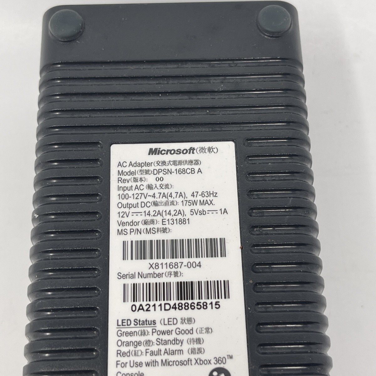 Genuine OEM Microsoft DPSN-168CB A Xbox 360 Power Supply Brick