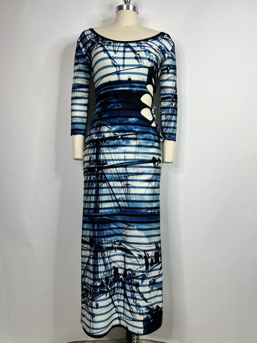 ワンピース JeanPaul GAULTIER 'Air' dress Vtg Jean Paul Gaultier Soleil Blue Striped Sailor Print Cut