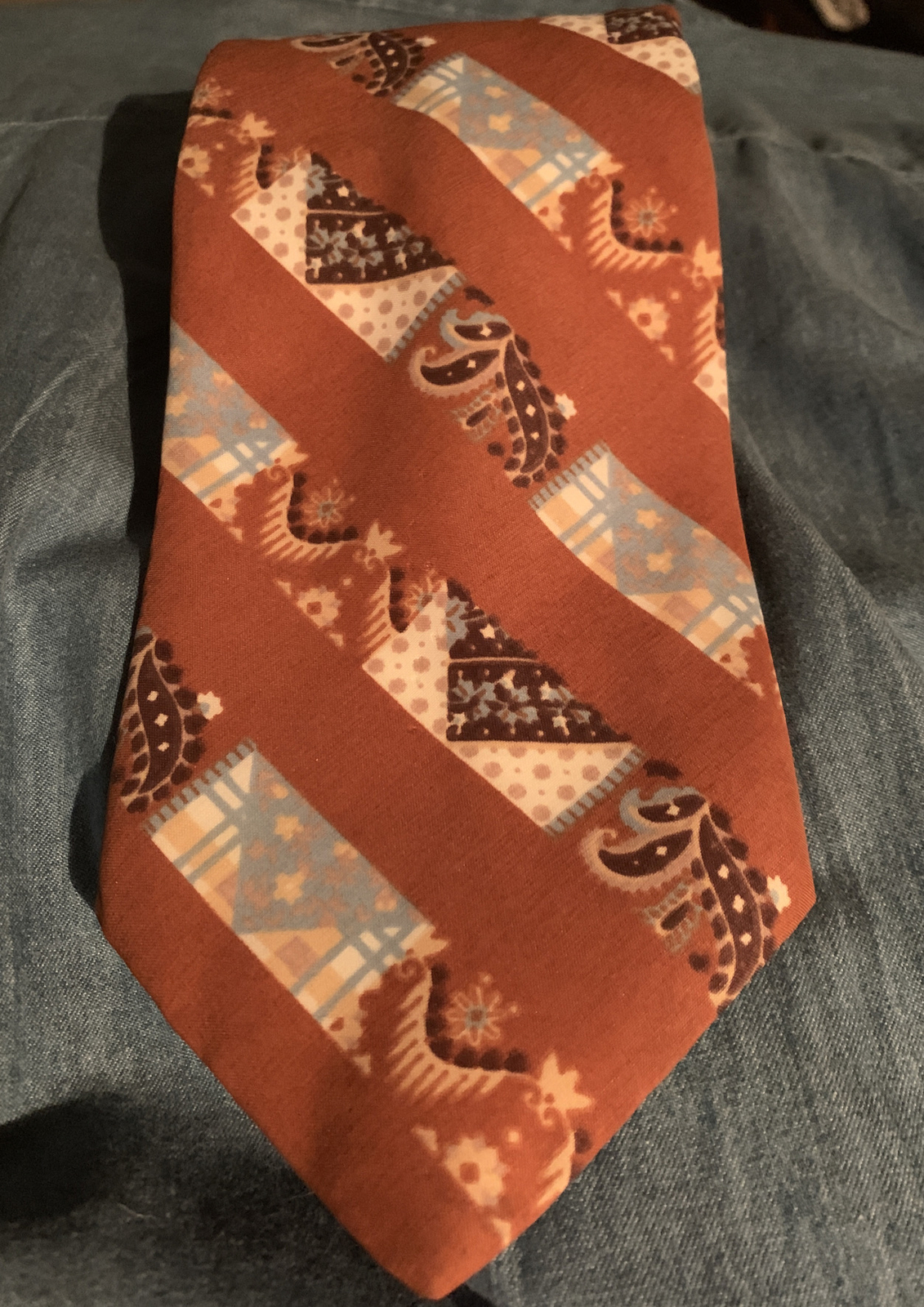ARROW  Retro Necktie Patchwork Design Rust Blue. … - image 1