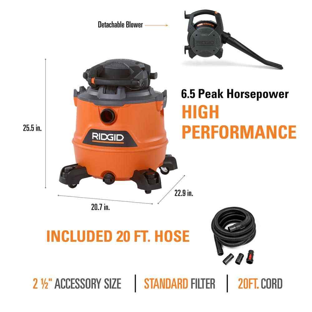 RIDGID NXT Wet/Dry Shop Vac/Blower 16 Gal. 120 V 6.5Peak HP w
