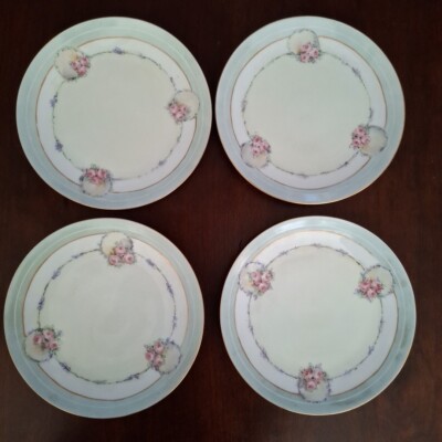 4 Vintage Dessert Plates Gotham and Vienna Austria Hand Painted 6'' Floral Wreath